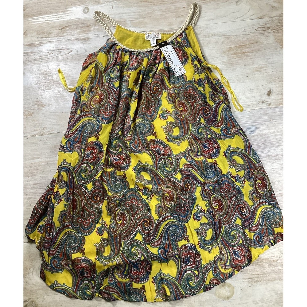 New With Tag Emma G Yellow Paisley Halter Dress Boho Gypsy Festival Women's Med